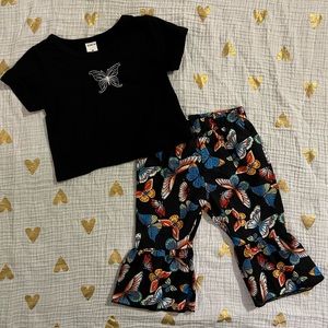 3/$15❣️Baby Girls Flare Butterfly 🦋 Pants and Tee Outfit; 0-3 months
